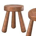 Warm Brown Wooden Stools With Round Seat And Three Legs Simple Design Home Use
