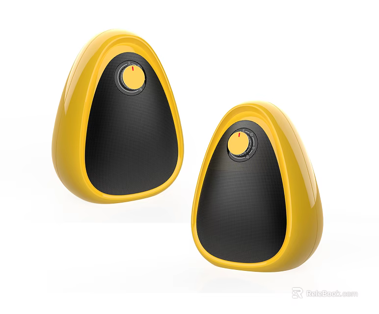 Pair Of Yellow Rounded Devices With Black Mesh And Yellow Control Buttons 3d model 
