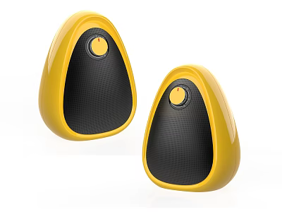 Pair Of Yellow Rounded Devices With Black Mesh And Yellow Control Buttons 3d model