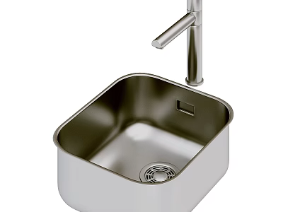 Modern Stainless Steel Kitchen Sink With Single Bowl Square Design And Faucet 3d model