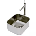 Modern Stainless Steel Kitchen Sink With Single Bowl Square Design And Faucet