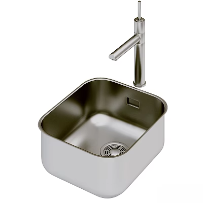 Modern Stainless Steel Kitchen Sink With Single Bowl Square Design And Faucet 3d model