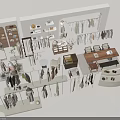 Modern Clothing Store Interior With Hanging Clothes Display Racks And Mannequins