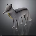 White Fox 3D Model Standing With Yellow Belly On Black Background And Reflection
