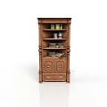 Classic Brown Wooden Bookcase with Multiple Shelves and Drawers Displaying Decorative Items