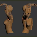 Wooden Robot Character With Mechanical Arms And Vintage Torso Design