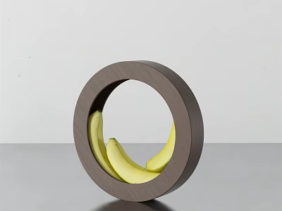 Brown Circular Ceramic Vessel With Yellow Bananas As Decorative Container 3d model