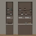 Modern Wooden Wine Cabinet With Shelves Holding Wine Bottles And Glasses