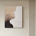Textured Abstract Oil Painting With Beige Brown White Face Outline On Light Wall Vertical Striped