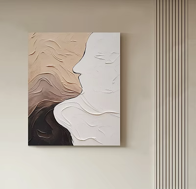 Textured Abstract Oil Painting With Beige Brown White Face Outline On Light Wall Vertical Striped 3d model