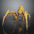 Yellow Spiked Fantasy Creature With Sharp Legs And Horned Head 3d model