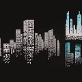 City Skyline Dot Matrix Design Pendant With Black Background And Various Building Patterns