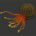 Spiral Shell Creature With Red Yellow Tentacles On Gray Background 3D Art 3d model