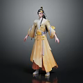 Elegant Ancient Chinese Character In Flowing Yellow Robe With Phoenix Hair Ornament 3d model