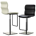 Modern Black and White Bar Stools with Leather Seats and Metal Frames 3d model