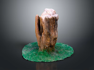 Natural Green Grass Plant Growing Around Weathered Wooden Stump On Circular Base 3d model