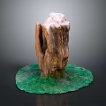 Natural Green Grass Plant Growing Around Weathered Wooden Stump On Circular Base