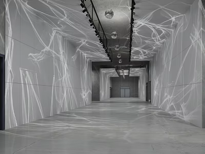 Modern Elevator Hallway Interior With Linear Light Patterns Smooth Walls And Polished Gray Floor 3d model