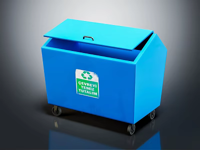 Durable Blue Recycling Bin with Wheels and Correct Waste Disposal Label 3d model