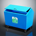 Durable Blue Recycling Bin with Wheels and Correct Waste Disposal Label