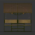 Outdoor Shelter With Transparent Canopy Metal Frame Wooden Table Benches And Decorative Scrolls