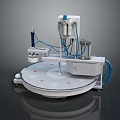 Industrial Automated Machinery Featuring Circular Base Blue Tubes White Devices And Mechanical Components