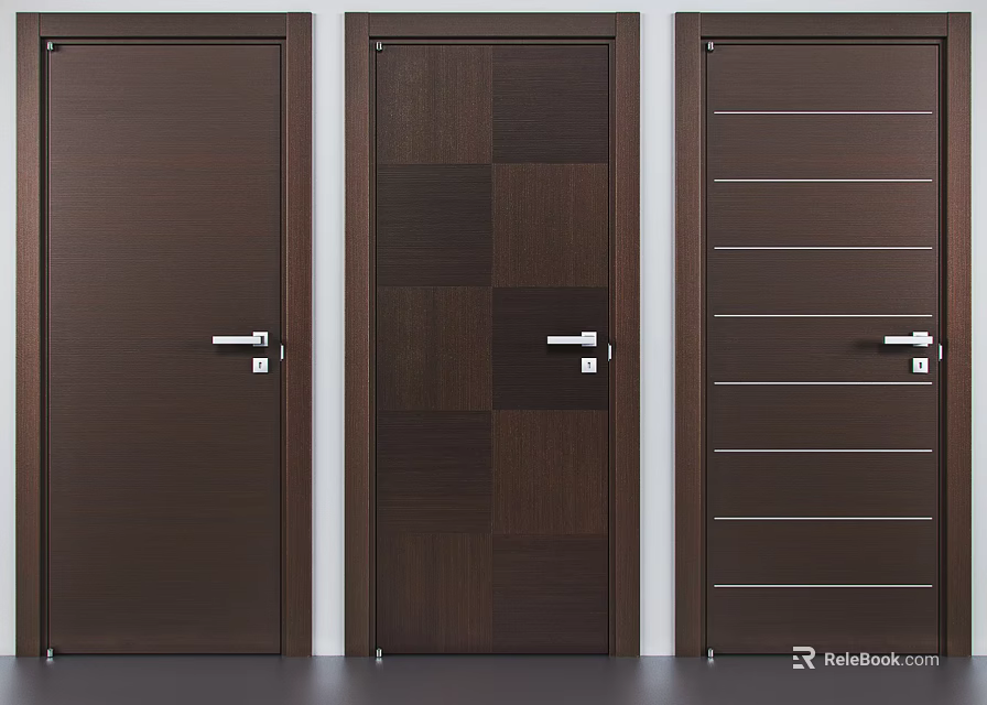 Dark Brown Wooden Flush Doors With Various Panel Designs For Interior Use 3d model