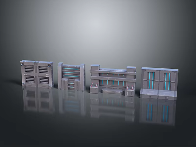 Gray Architectural Building Components With Modular Panel Grille Windows And Linear Details 3d model