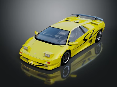 Yellow Sports Car With Sleek Aerodynamic Design Black Racing Stripes Rear Spoiler And Reflective Finish 3d model
