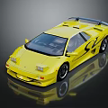 Yellow Sports Car With Sleek Aerodynamic Design Black Racing Stripes Rear Spoiler And Reflective Finish