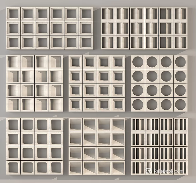 Modern Room Divider Designs Featuring Square Grid Circular And Striped Patterns 3d model