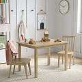 Wooden Kids Table and Chairs Set in Cozy Children's Room with Wooden Blocks