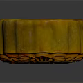 Traditional Round Mooncake With Intricate Patterns And Chinese Characters On Golden Crust