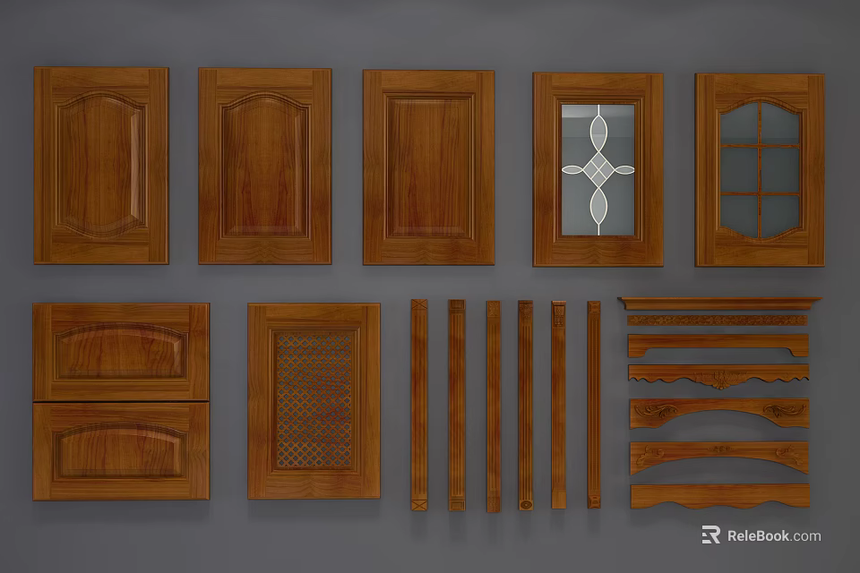 Wooden Cabinet Door Panels With Various Designs And Decorative Strips For Home Furniture 3d model 