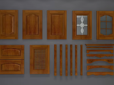 Wooden Cabinet Door Panels With Various Designs And Decorative Strips For Home Furniture 3d model