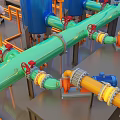 Industrial Equipment Layout With Piping Systems Storage Tanks And Container Facilities