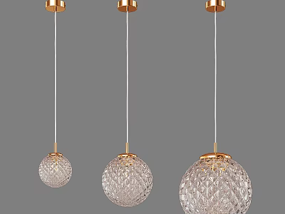 Three Crystal Pendant Lights With Gold Accents And Diamond Cut Spherical Design 3d model