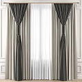 Elegant Black and Beige Curtains With Sheer White Liner and Tied Back Design