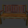 Classic Wooden Bench With Slatted Backrest Armrests And Solid Wood Design 3d model