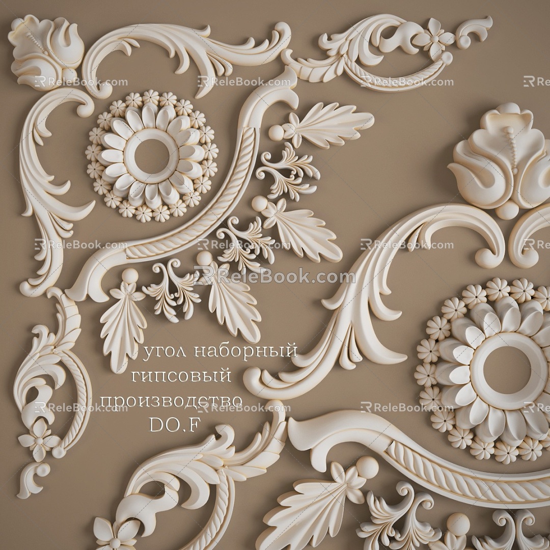 European-style carved plaster wall decoration 3d model