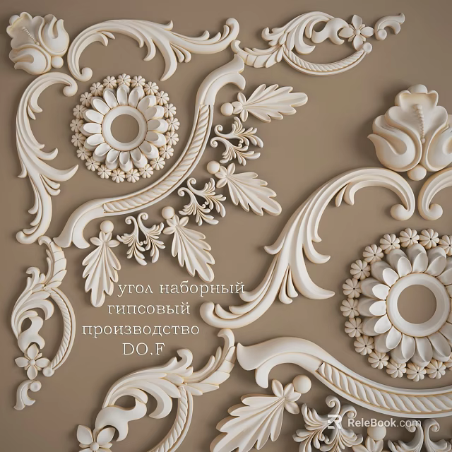 Ornate White Carvings With Floral And Scroll Details 3d model 