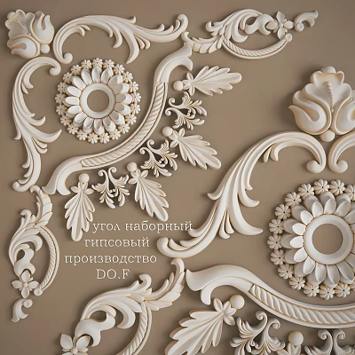 Ornate White Carvings With Floral And Scroll Details 3d model