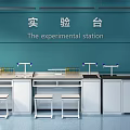 Laboratory Workbench with Instrument Racks Sink and Blue Wall Background Setup 3d model