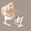 Comfortable Pink Office Chair With Wheels Next To Modern Desk And Bookshelf