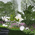Beautiful Garden With Colorful Flowers Lush Plants Trees And Decorative Lights