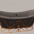 White Bathtub With Ornate Gold Iron Stand And Curved Decorative Details
