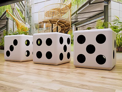 Three Dice Shaped Indoor Play Equipment White With Black Dots For Kids 3d model