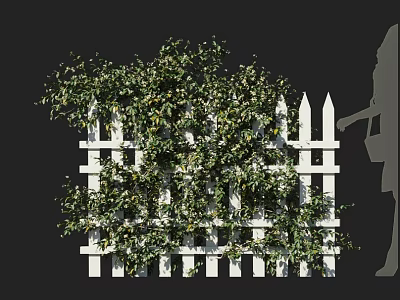 Lush Green Vines Covering White Picket Fence For Outdoor Decorative Scene 3d model