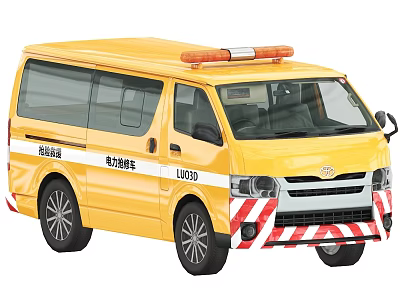 Yellow Toyota Utility Vehicle for Electricity Repair with Warning Lights and Striped Bumper 3d model