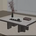 Minimalist Coffee Table On Beige Rug With Vase Black Tray And Brown Box
